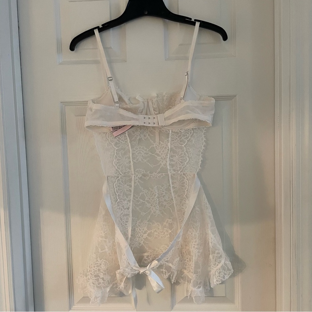 New! Victoria's Secret White Lace Apron Wicked Open Back Babydoll 22936 - Picture 3 of 10